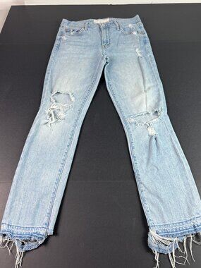 Mother Jeans Women's 27x26* Rascal Ankle Undone Hem Blue Distressed Denim Tag 25